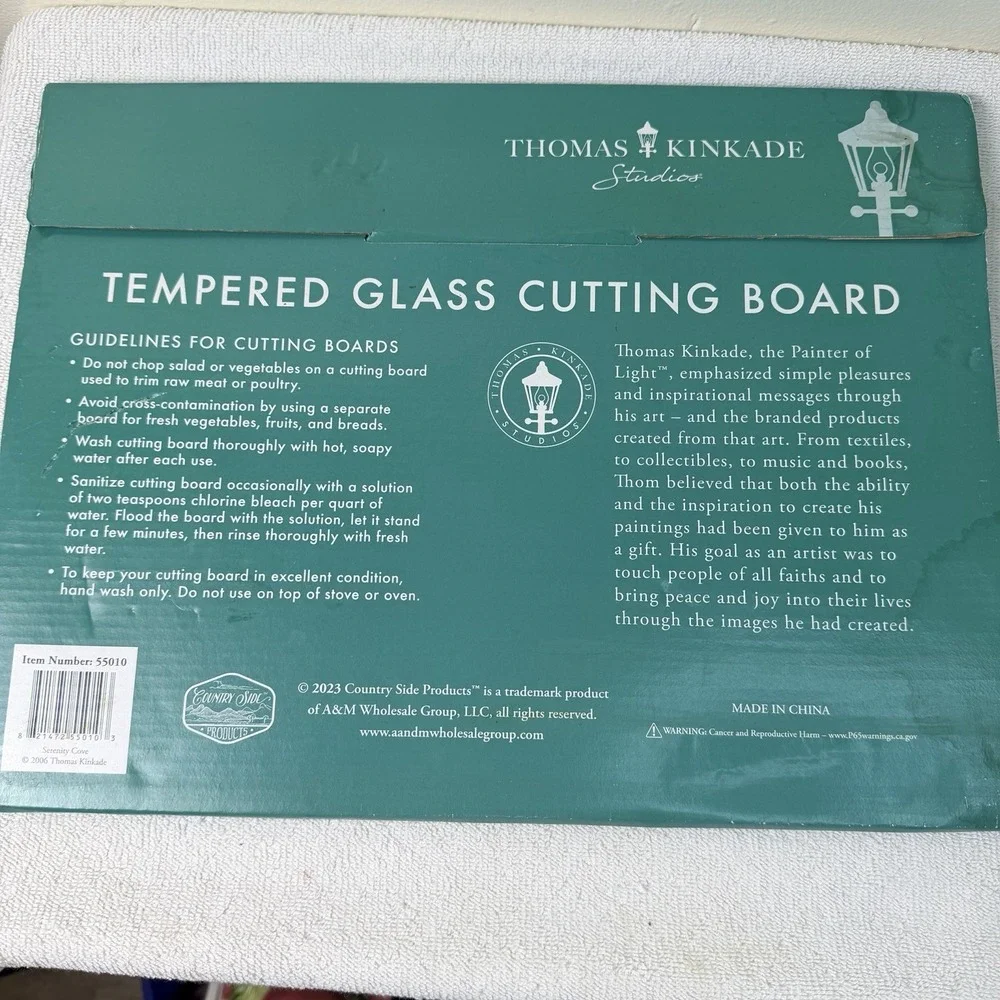 Thomas Kincaid Large 12x16 Tempered Glass Cutting Board Lighthouse Kitchen